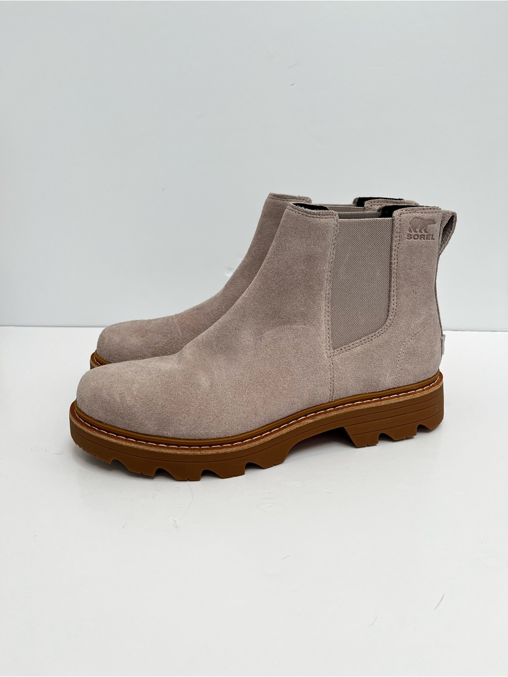 Sorel Revel RD Taupe Suede Boots 12 Waterproof Chelsea Lug Sole Gorpcore Preppy